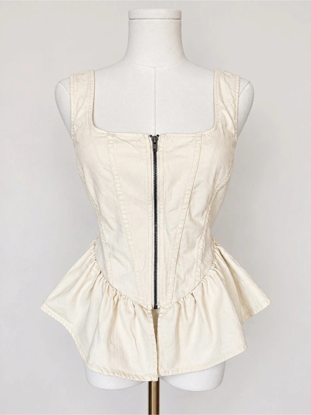 Future Collective Gabriella Karefa-Johnson Peplum Top XS Ivory Cotton Corset Zip